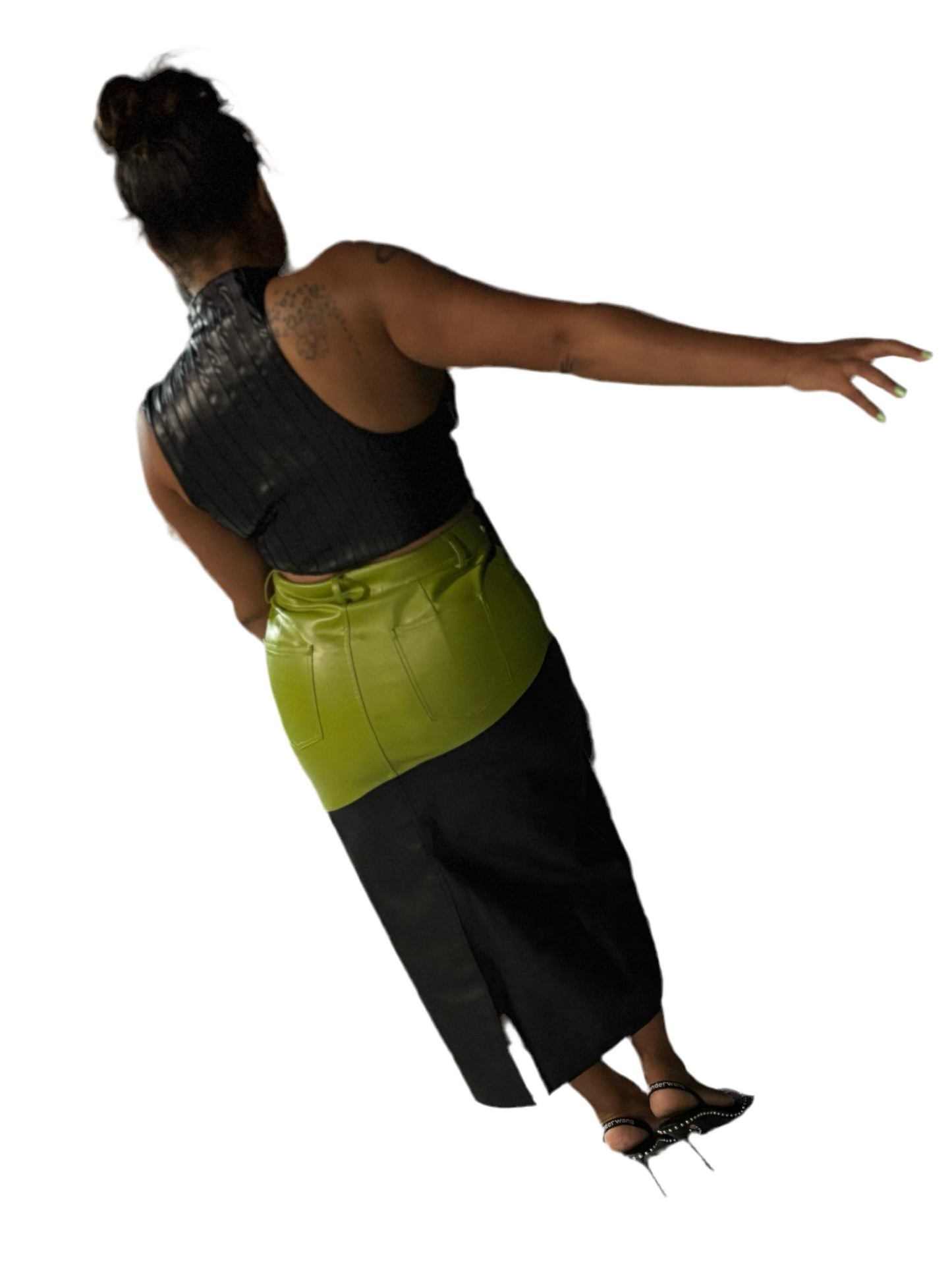 Color Blocked Leather Skirt