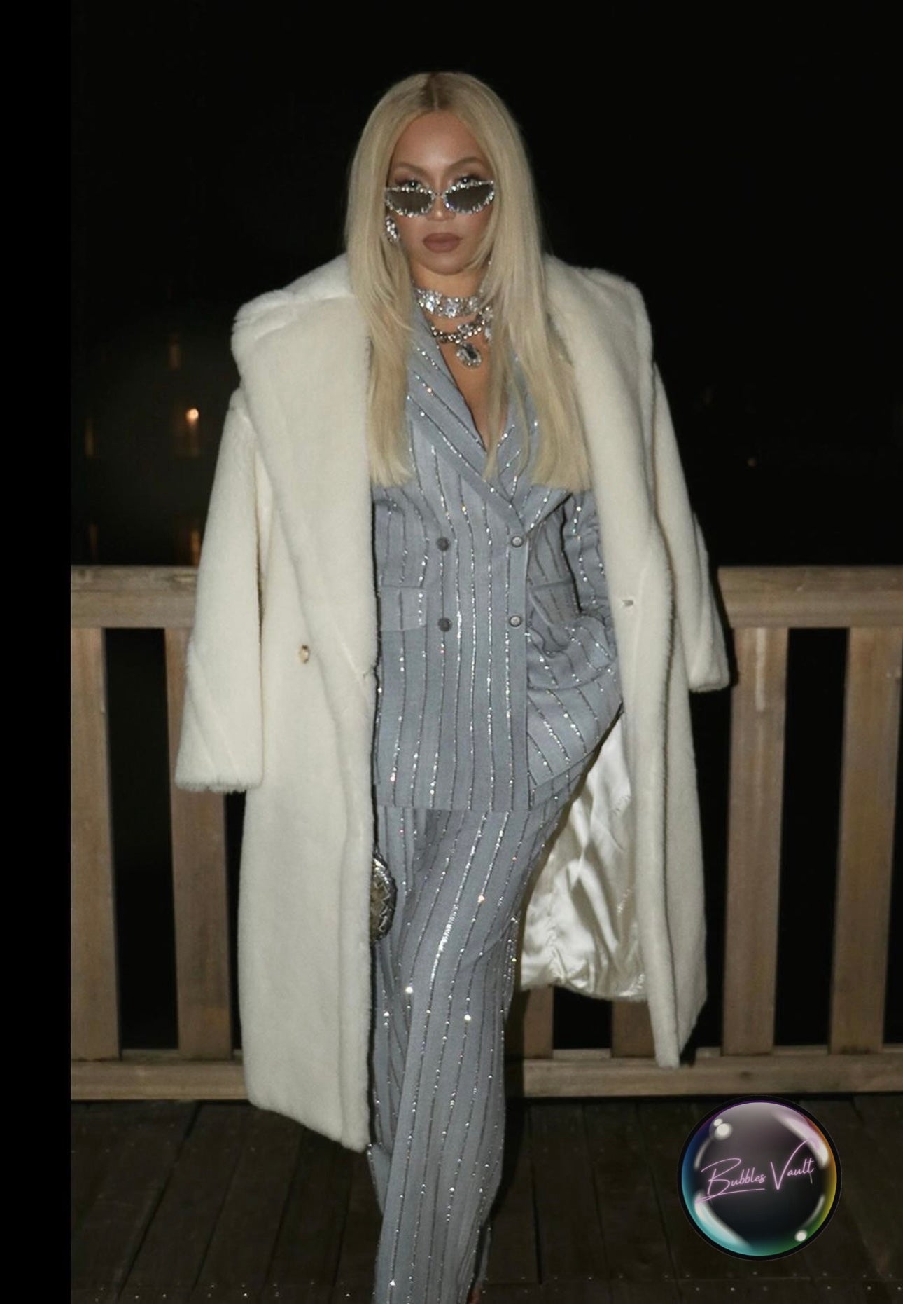 Rhinestone Pinstripe Blazer Denim Set