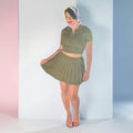 Olive Green Two Piece Tennis Skirt Set