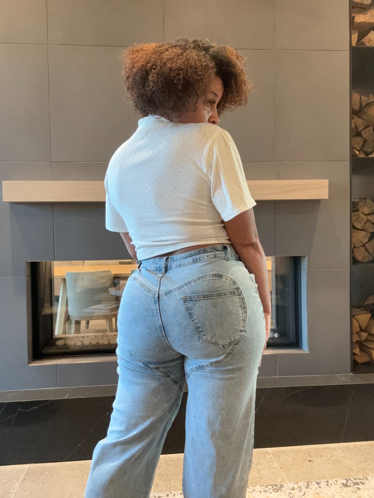 Cut Out Rhinestone Denim