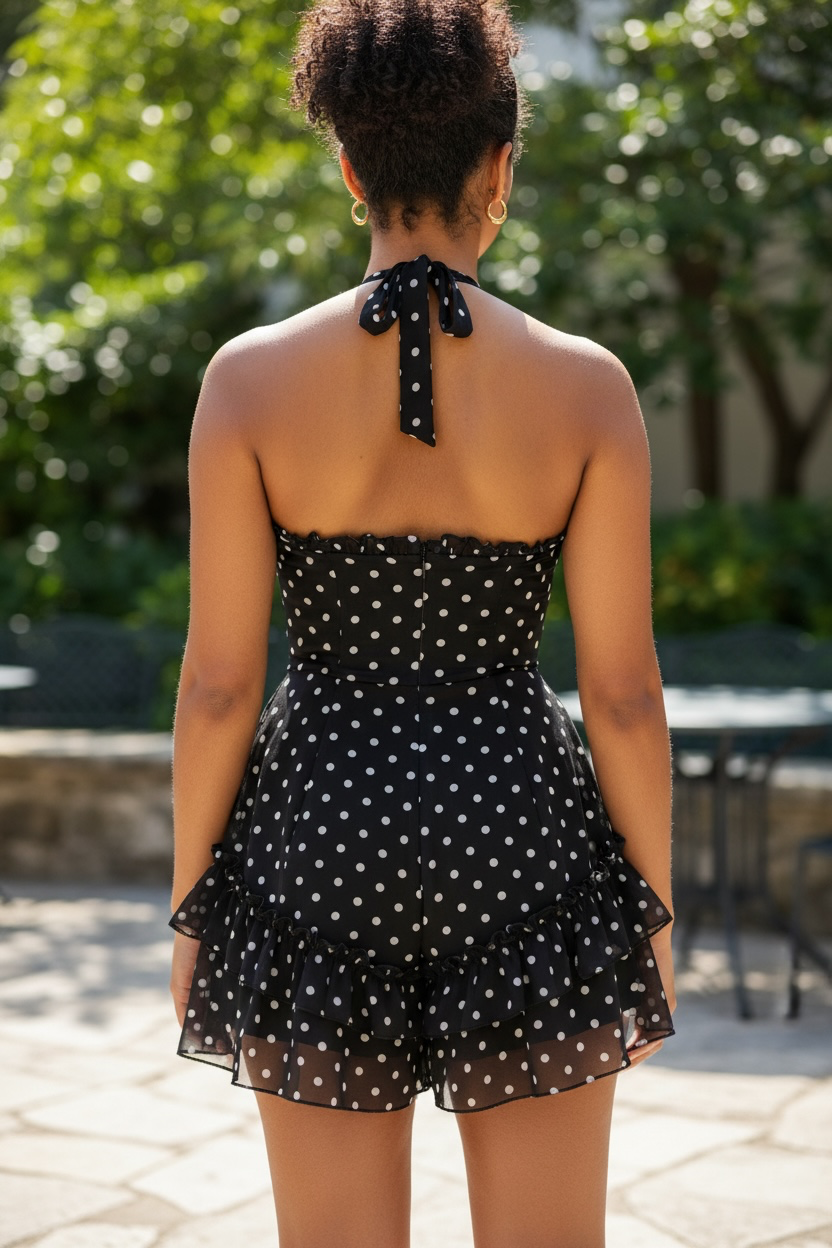 Black Polka Dot Ruffle Romper