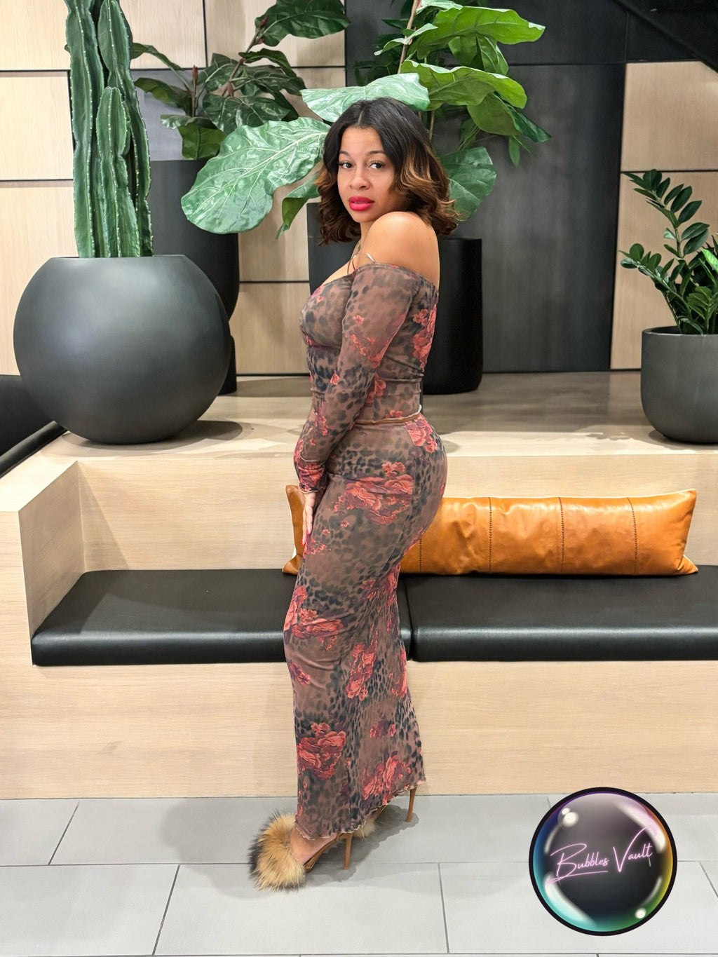 Floral Leopard Mesh Maxi Set