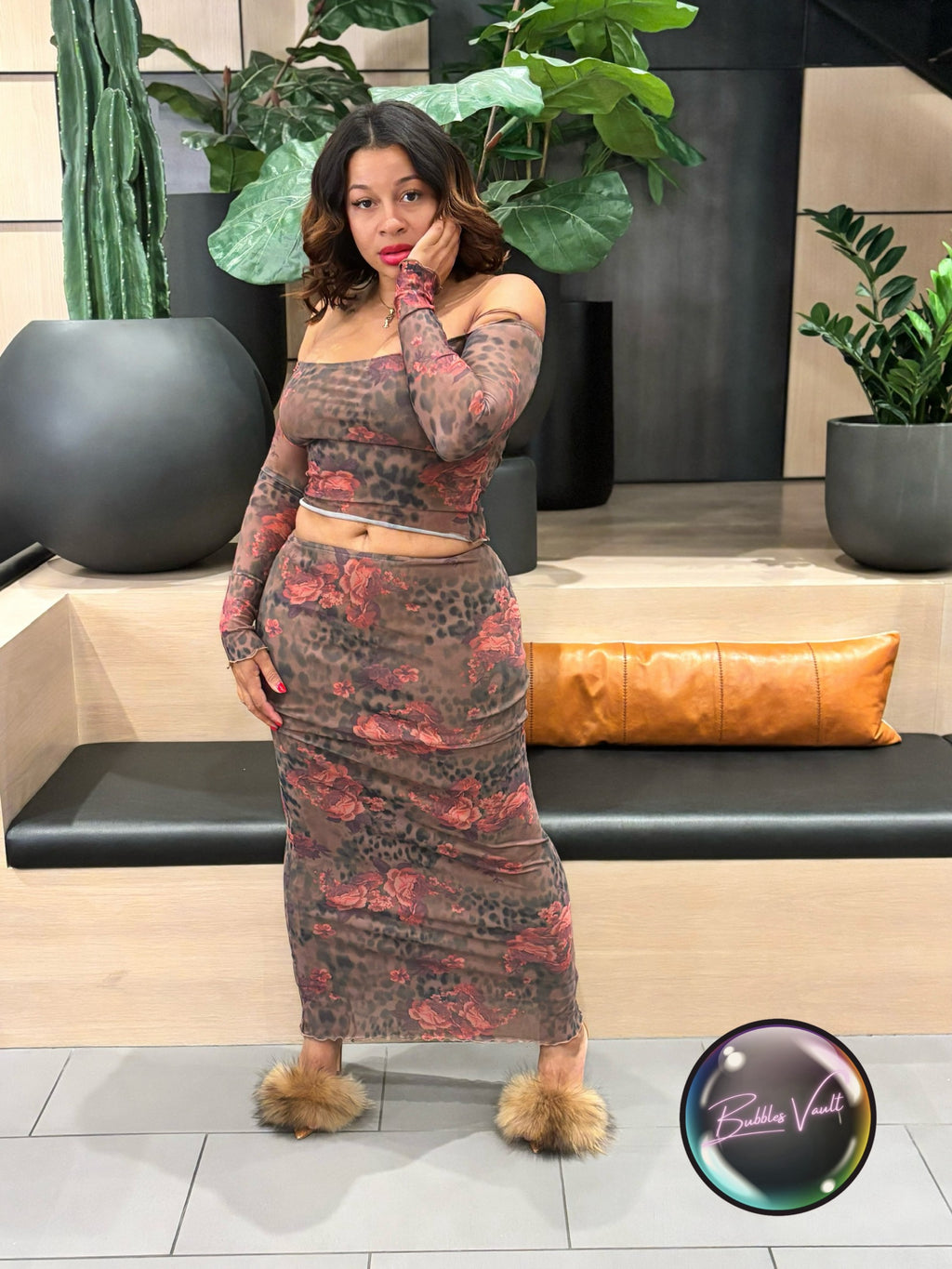Floral Leopard Mesh Maxi Set