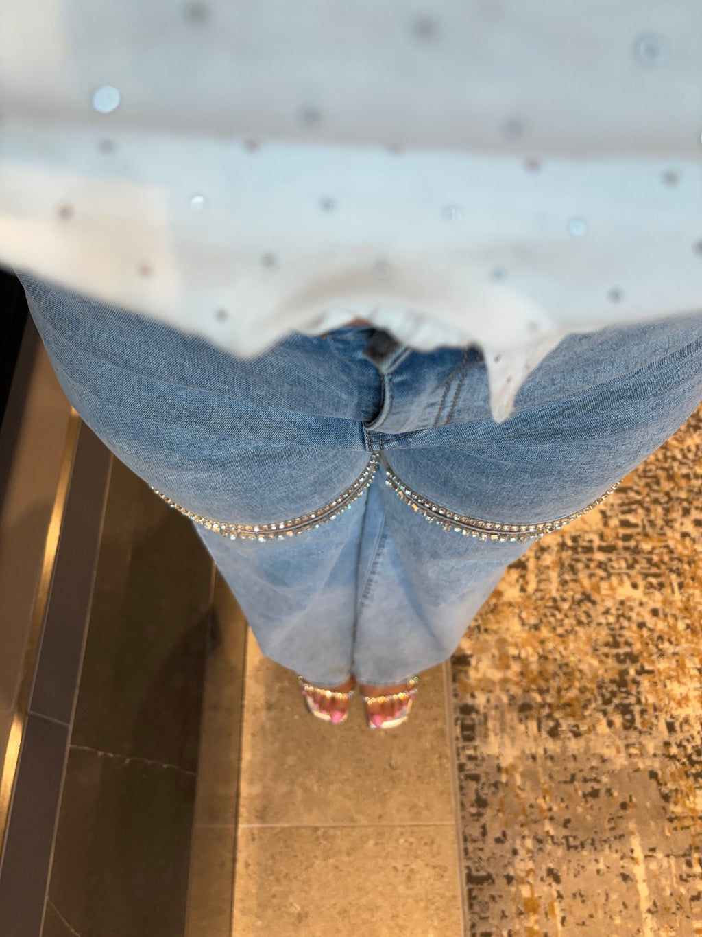 Cut Out Rhinestone Denim