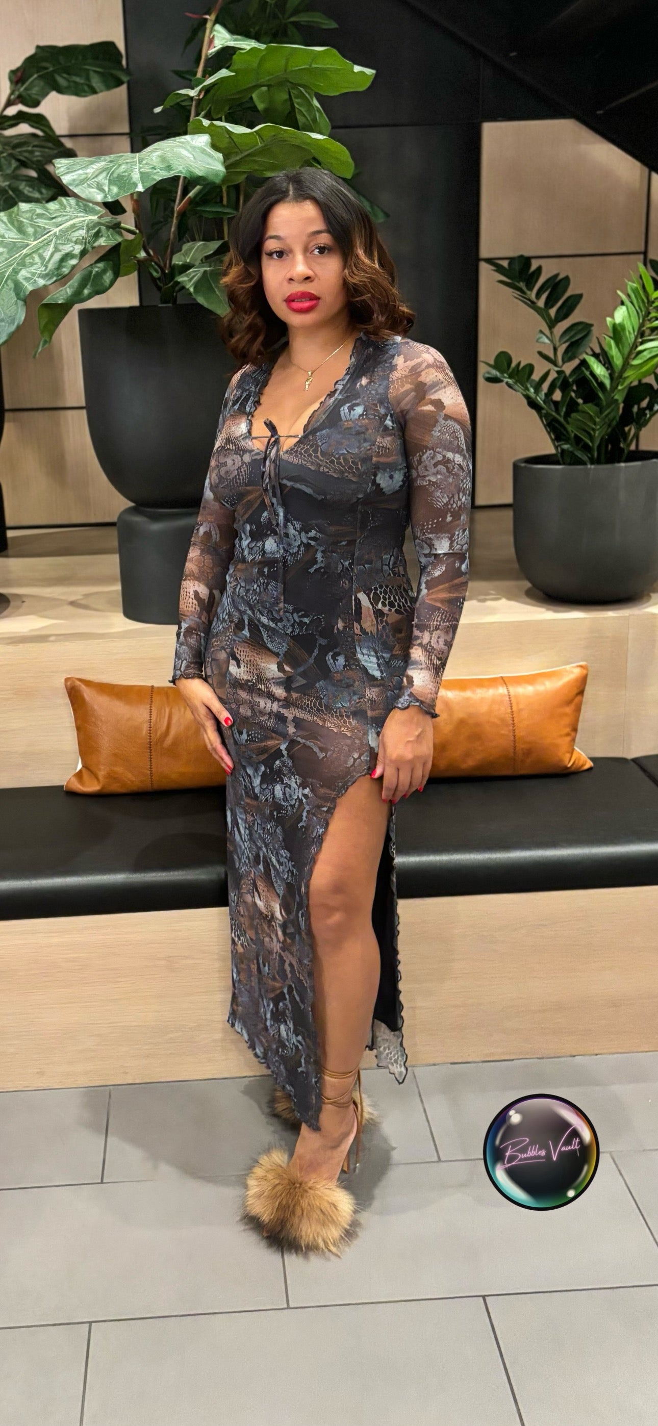 High Slit Mesh Maxi Dress