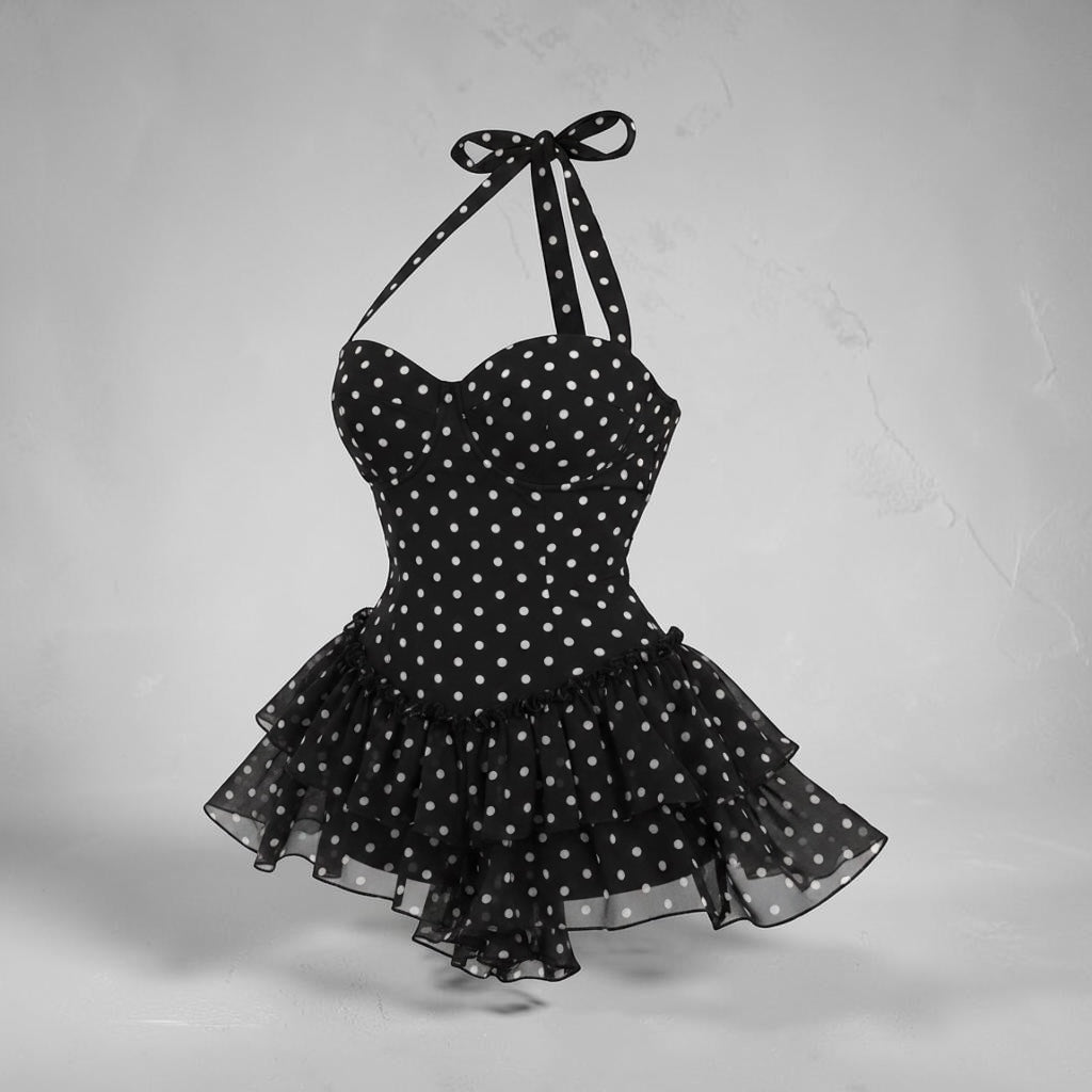 Black Polka Dot Ruffle Romper
