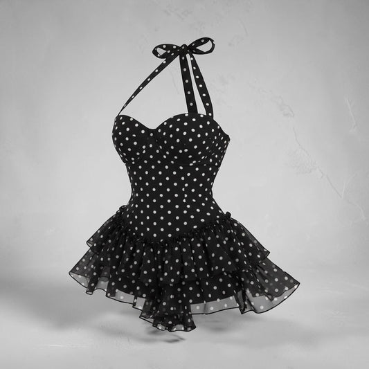 Black Polka Dot Ruffle Romper