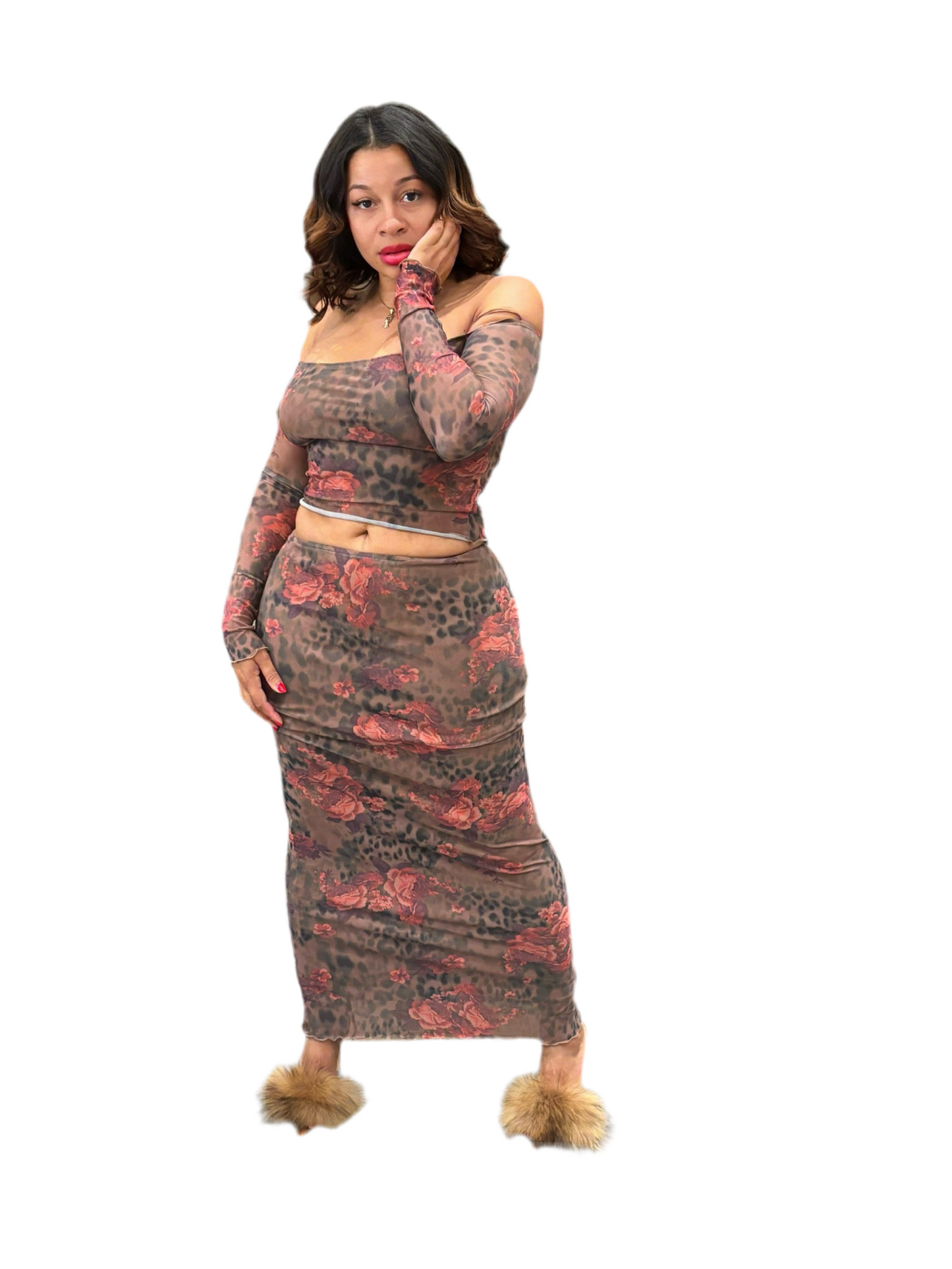 Floral Leopard Mesh Maxi Set