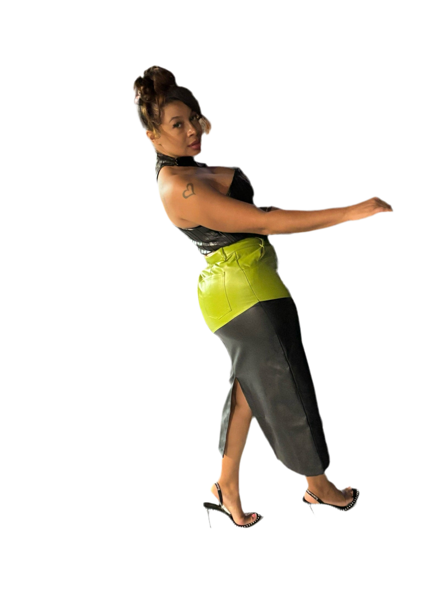 Color Blocked Leather Skirt