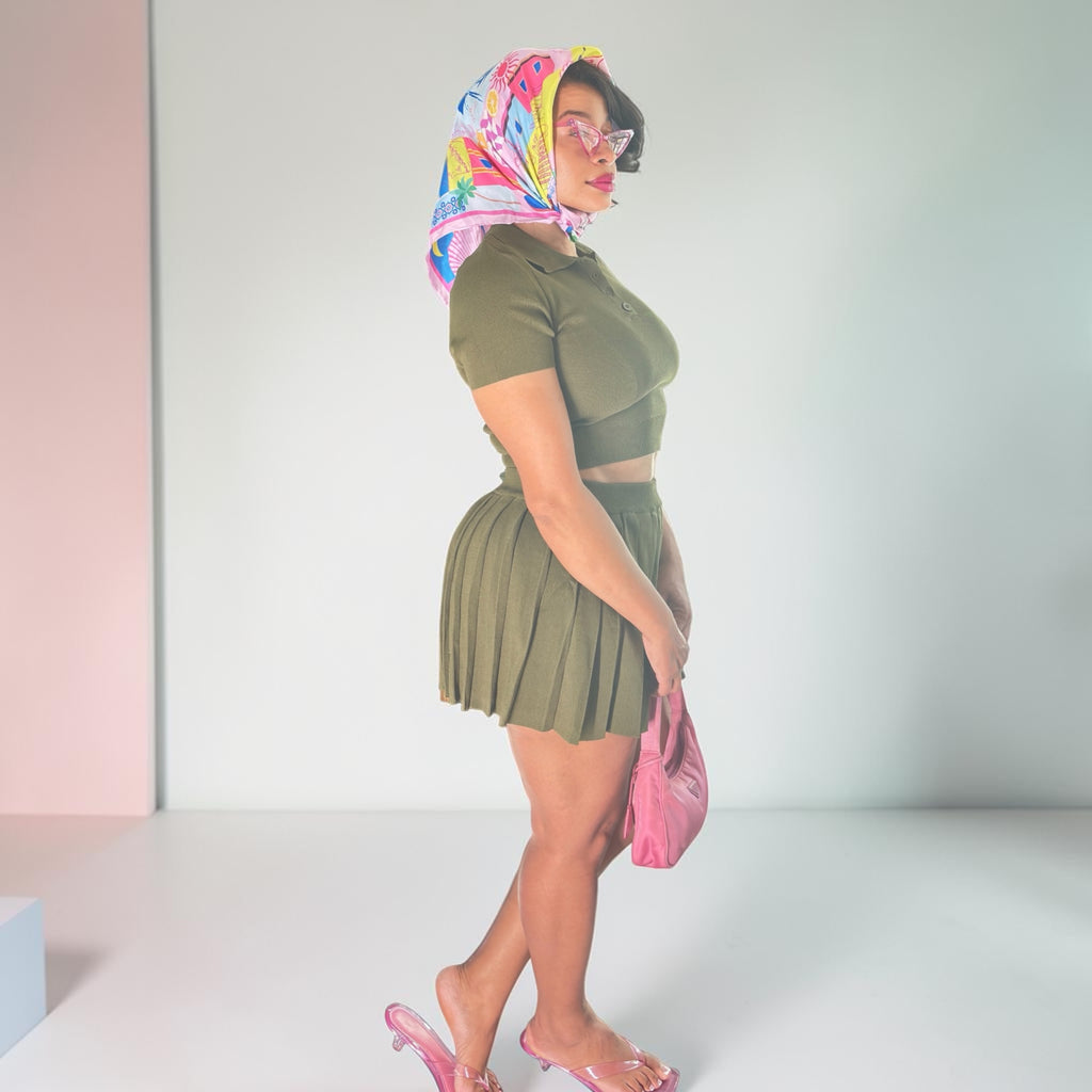 Olive Green Two Piece Tennis Skirt Set