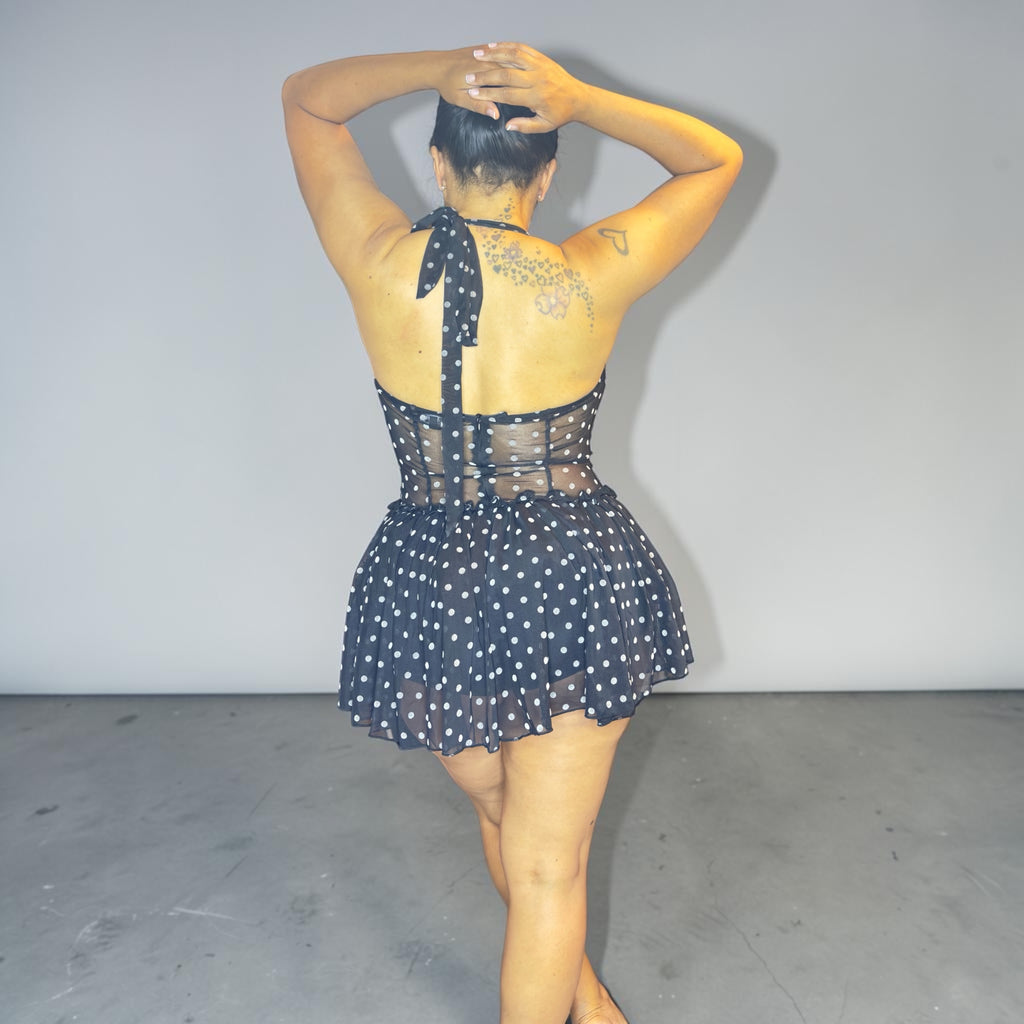 Black Polka Dot Ruffle Romper