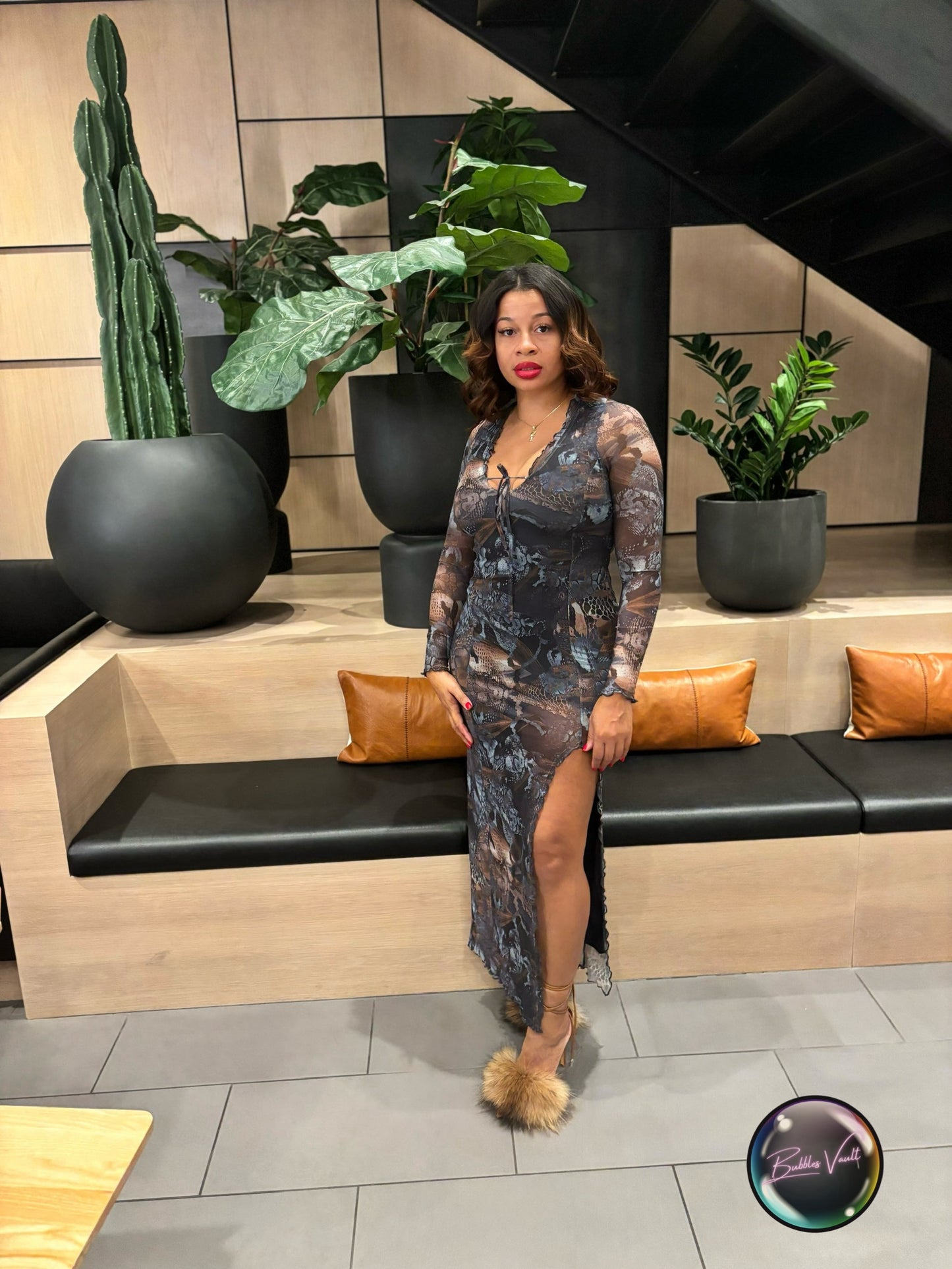 High Slit Mesh Maxi Dress