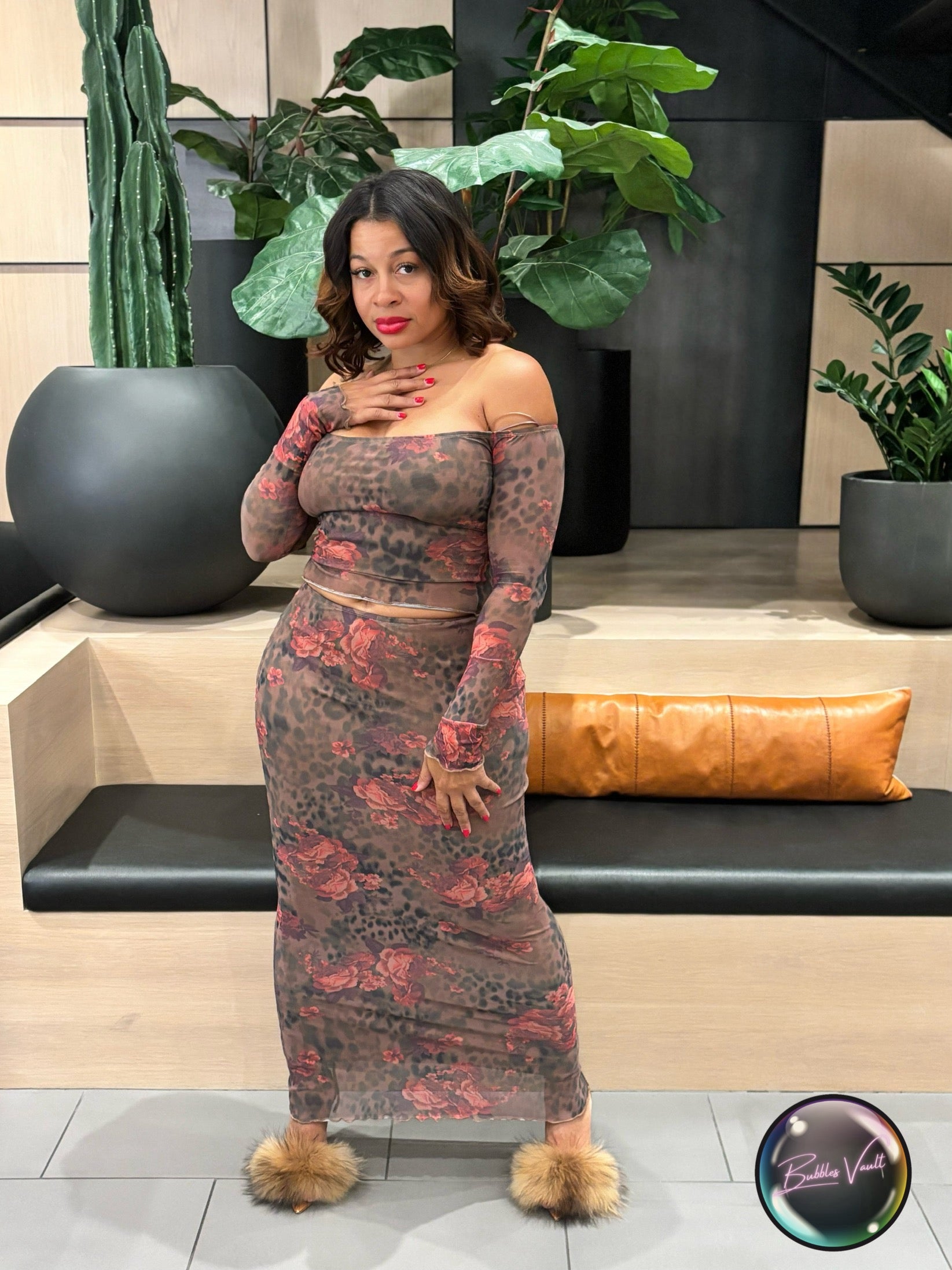 Floral Leopard Mesh Maxi Set
