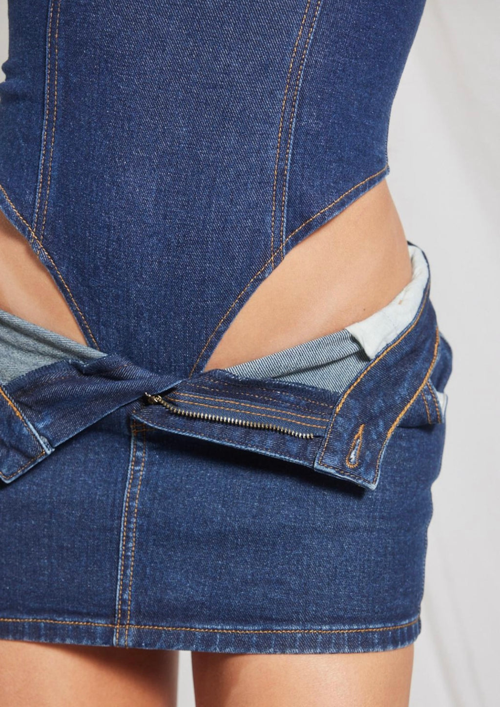 Dark Denim Mini Skirt With Matching Bodysuit