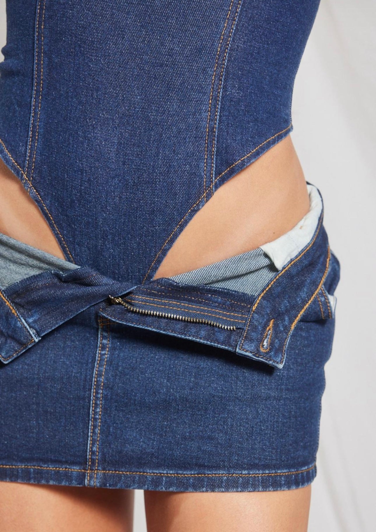 Dark Denim Mini Skirt With Matching Bodysuit