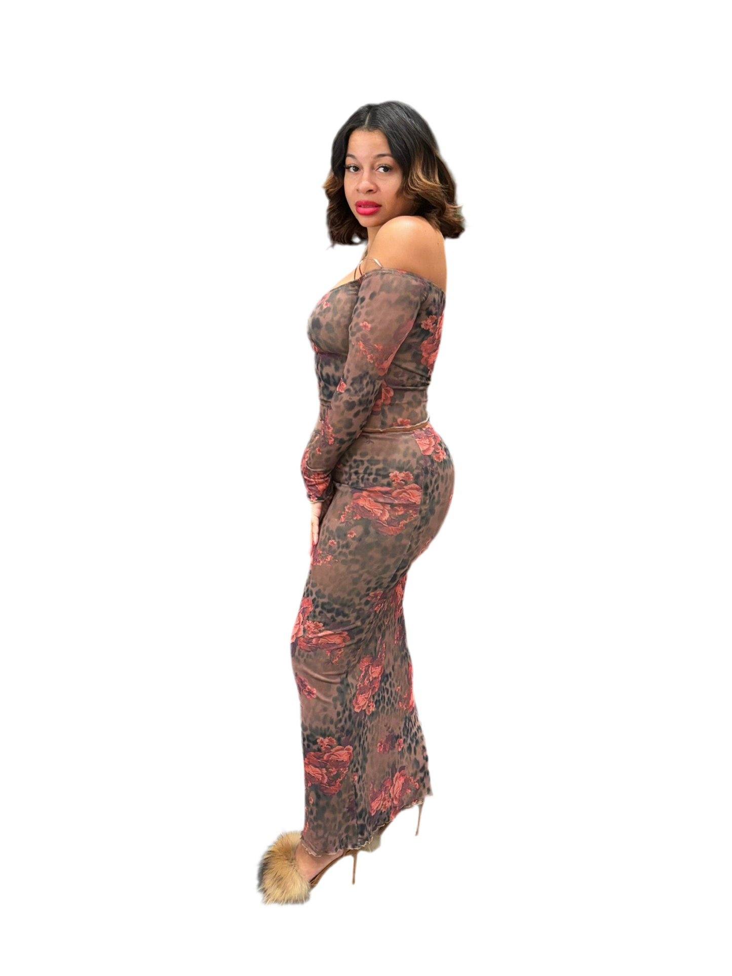 Floral Leopard Mesh Maxi Set