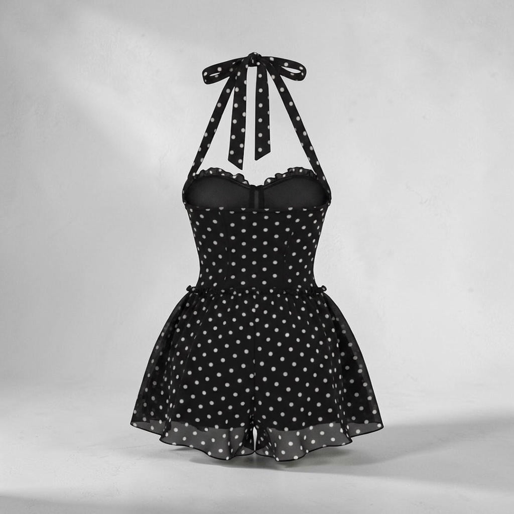 Black Polka Dot Ruffle Romper