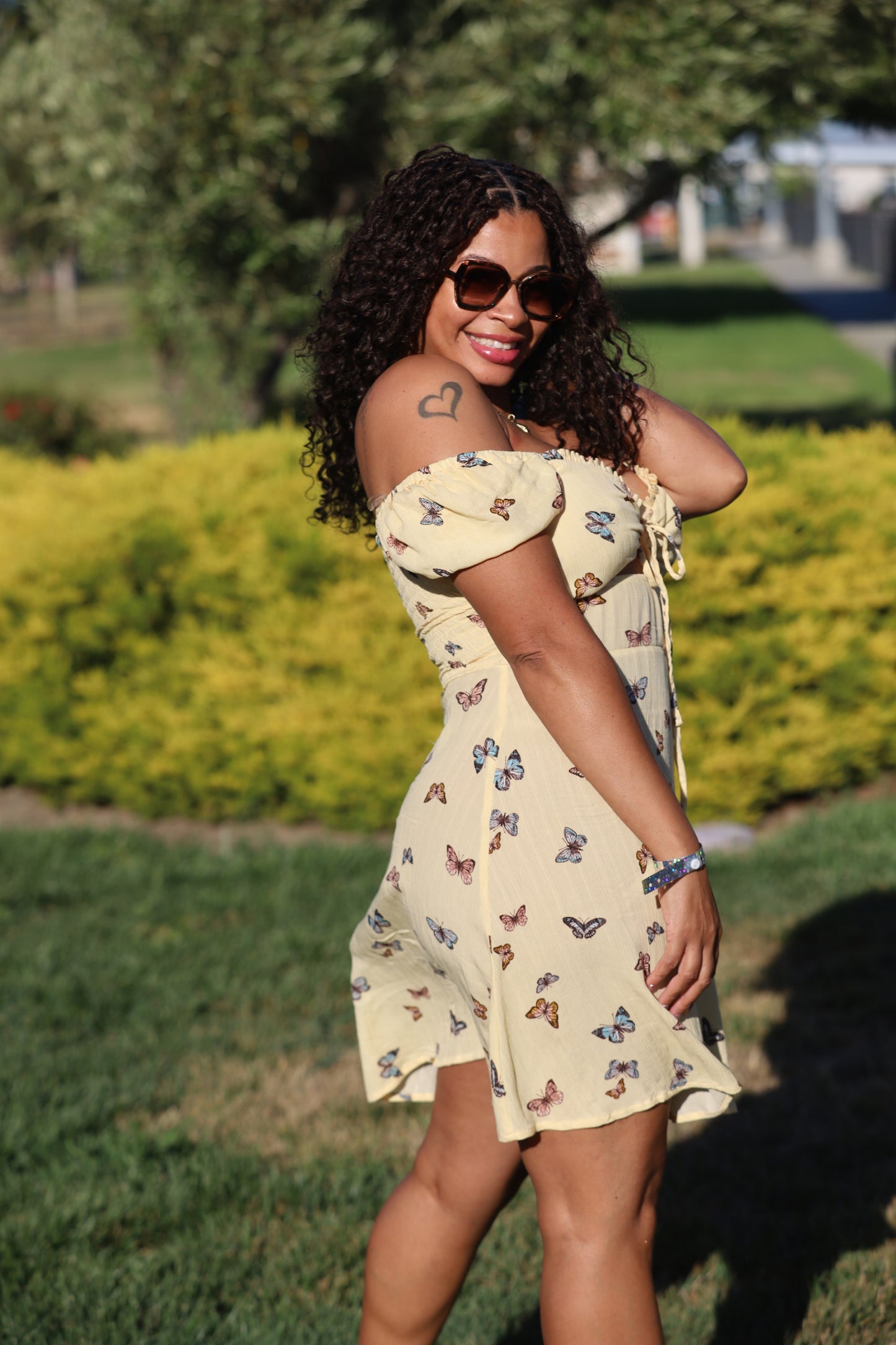 Butterfly Bliss On or Off-Shoulder Dress