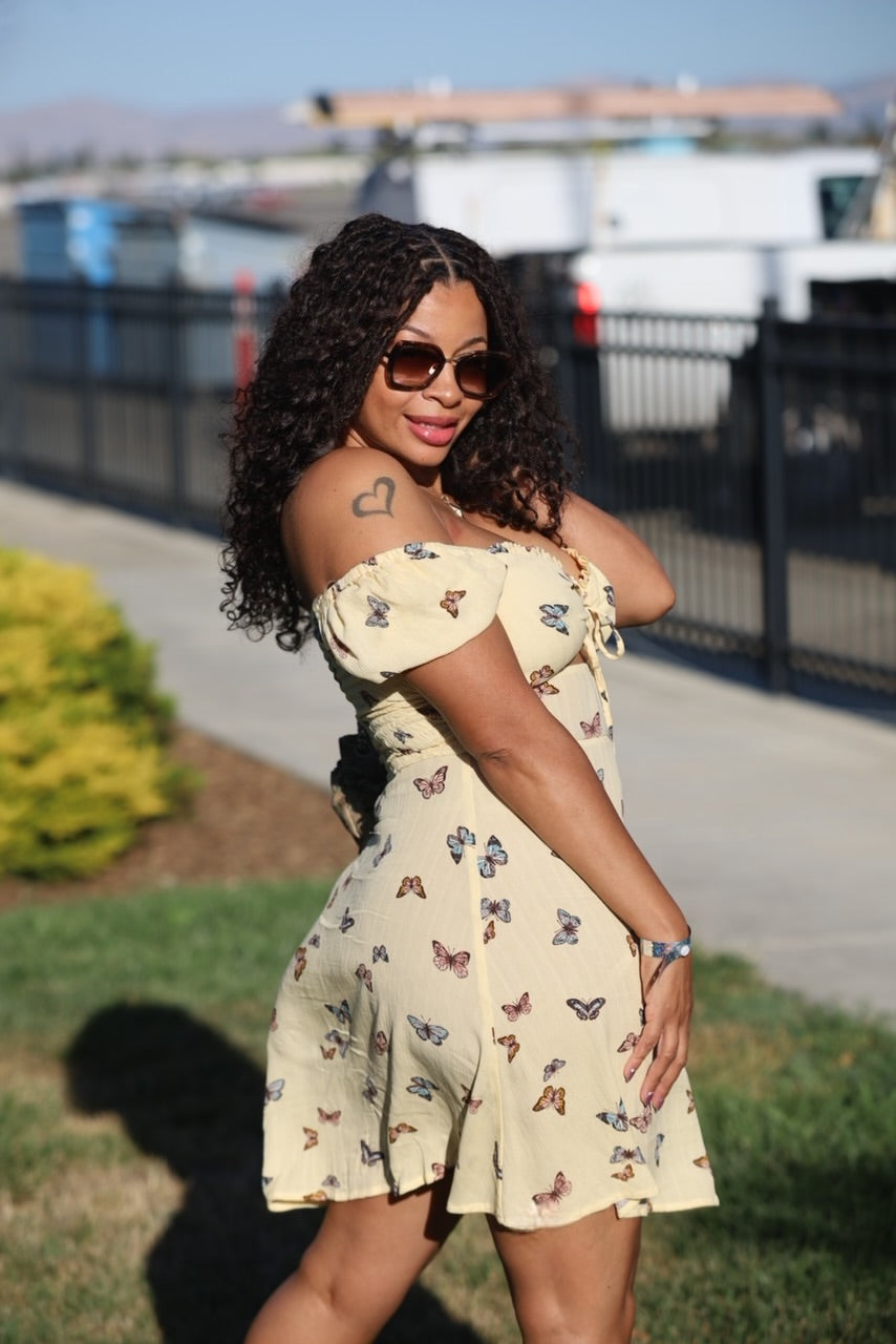 Butterfly Bliss On or Off-Shoulder Dress